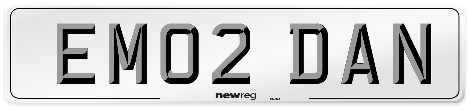 EM02 DAN Number Plate from New Reg